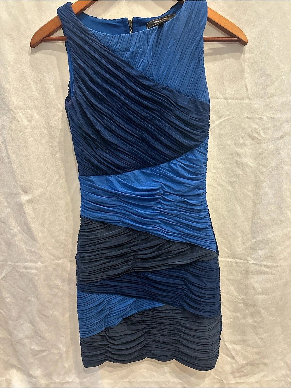 BCBGMAXAZRIA Debra Colorblock Ruched Dress Mini Dress Blue XS